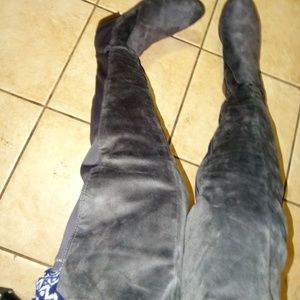 Tall dark grey over the knee boots